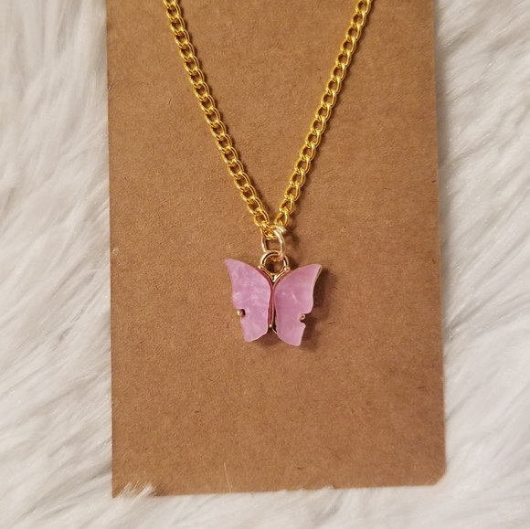 Pink Butterfly Necklace 18inches - Picture 16 of 16